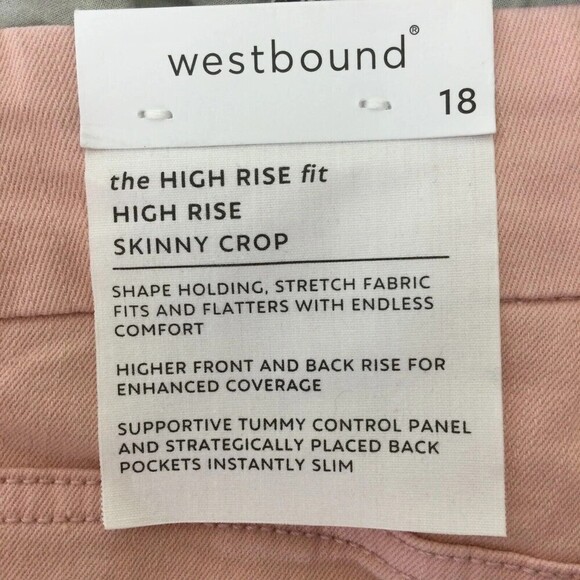 Westbound The High Rise Fit Skinny Cropped Denim Jeans Pants Pull On Pink Sz 18 - Picture 6 of 7